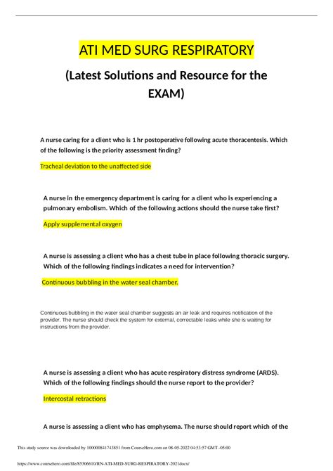 Exam (elaborations) - Ati med surg test bank exam 2 with 100 correct answers. . Ati test bank med surg
